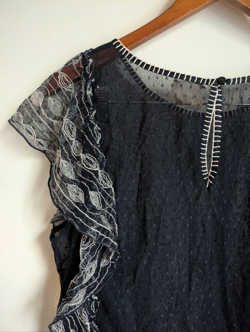 Anthropologie Meadow Rue Lace Polka Dot Sheer Blouse XL - Picture 15 of 16